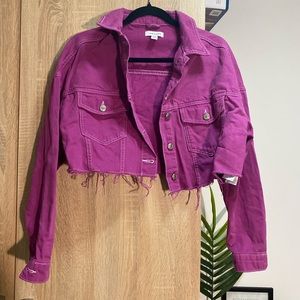 topshop majenta cropped denim jacket